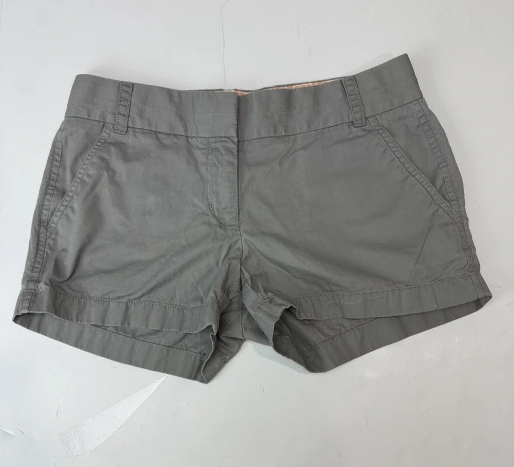 J. Crew Broken-In Chino Shorts Gray 100% Cotton Women's Size 2 Preppy Pockets